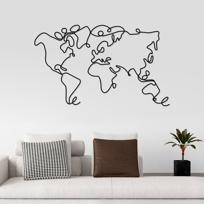 Wallity World Map Escultura de Pared de Metal Negra